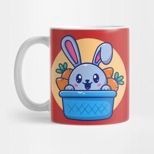 Cute Rabbit In Basket With Carrot Cartoon Mug